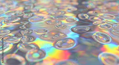 Holographic bubbles, iridescent background, rainbow colors, shiny circles