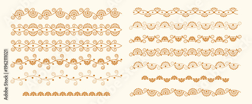 Set of kolam geometric seamless editable pattern. Design for border, frame, banner and cards