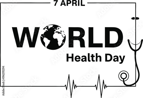 World health day logo with stethoscope and ecg line