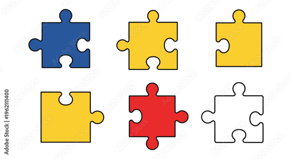 Naklejka premium Jigsaw Line art vector set abstract simple graphic