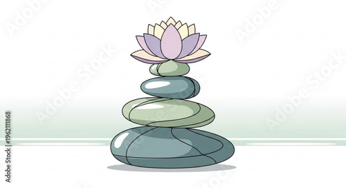 Balanced stones with purple lotus flower on top zen concept meditation symbol nature inspired decor peaceful ambiance mindfulness relaxation spa wellness harmony serenity calmness