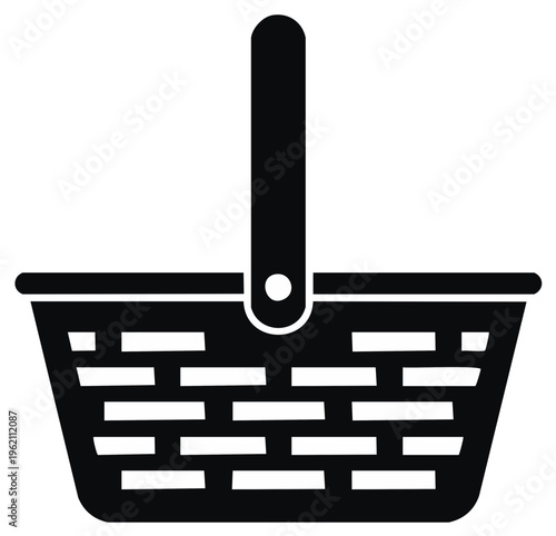 Black silhouette shopping or picnic basket icon with handle
