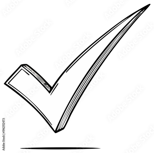 Hand drawn ink illustration of a check mark symbol, approval concept