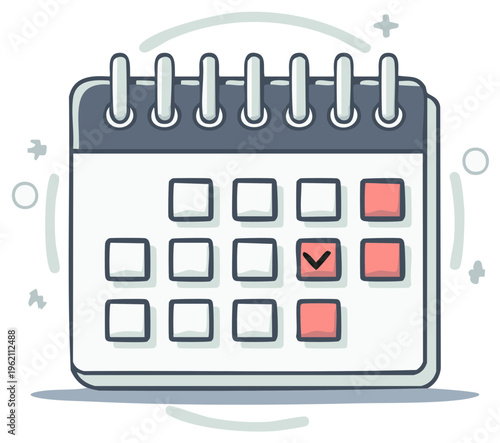 Cartoon calendar with marked day for schedule planning or appointment reminder