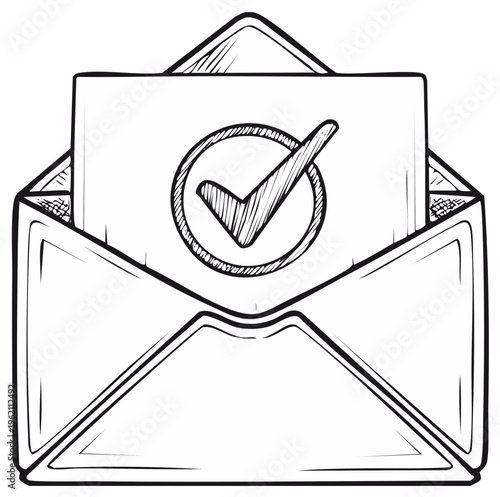 Open Envelope with Approved Document and Check Mark Illustration