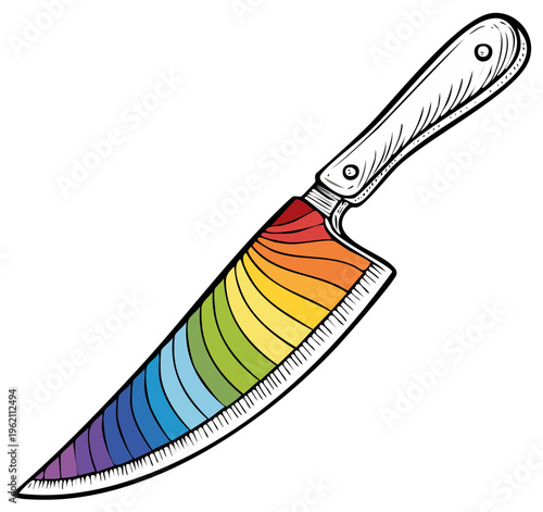 Rainbow Colored Chef's Knife Illustration for Pride Celebration or Culinary Arts