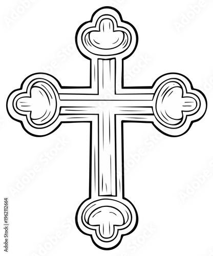 Ornate Christian Cross Symbol Drawing Isolated on White Background for Religious Themes