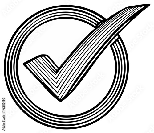 Hand Drawn Circle With Check Mark Symbol Illustration Of Success And Approval