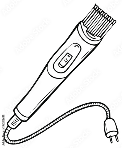 Beard Trimmer Outline for Grooming with Power Cord and Settings for Personal Care Illustration