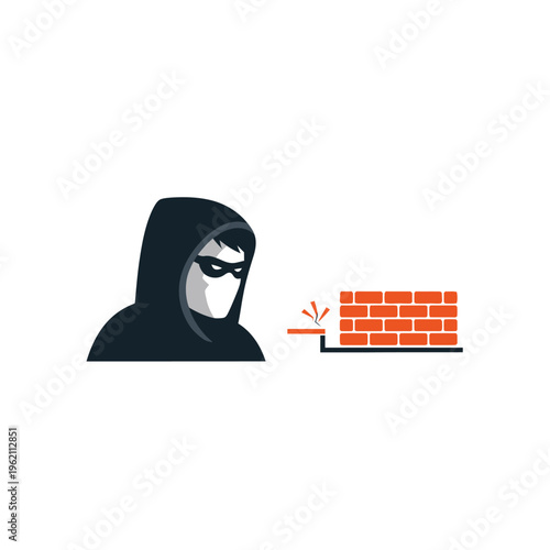 Hacker breaking through security firewall.