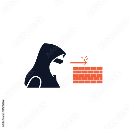 Frustrated person hitting brick wall.
