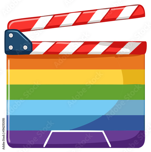 Vibrant rainbow film clapper board representing diverse cinema production and creative storytelling