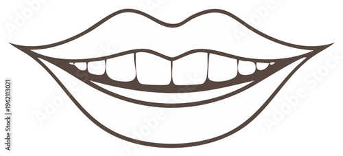 Illustration of a wide open mouth showing teeth and lips in a line art style