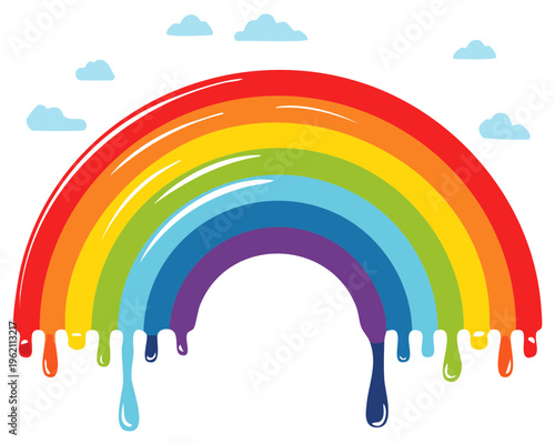 Wallpaper Mural Colorful rainbow illustration with dripping paint and cartoon clouds in the sky Torontodigital.ca