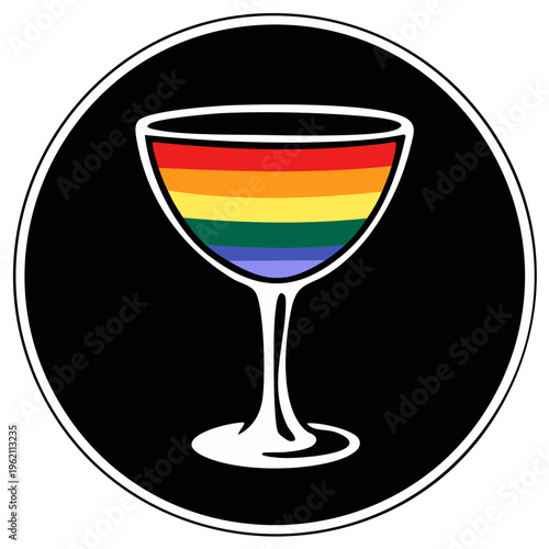 Wallpaper Mural Rainbow-colored cocktail glass within a black circle, representing the LGBTQ+ community Torontodigital.ca