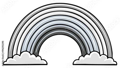 Wallpaper Mural Monochrome gradient rainbow above clouds in cartoon style, illustrated vector graphic with black stroke for prints and graphic designs Torontodigital.ca