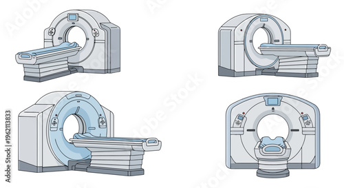 Set of Computed Tomography and MRI Scanner Machines Vector Illustration for Medical Diagnostic Imaging