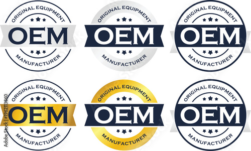 OEM badge logo collection original equipment manufacturer label set vintage and gold premium style vector