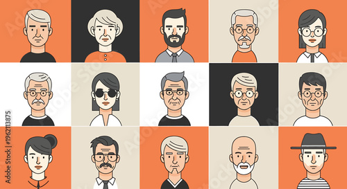 Diverse set of flat design vector avatars, showcasing men and women across different ages and styles, ideal for modern user profiles, character representation, and digital projects