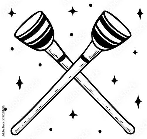 Crossed Batons with Sparkles and Stars Vector Art