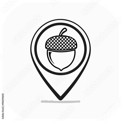 Acorn Icon within a Location Pointer Symbol for Nature, Forestry, and Navigation
