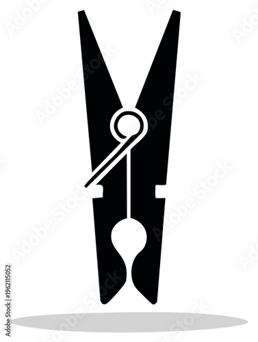 Silhouette of a black wooden clothes pin isolated on white background