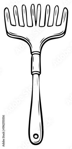 Hand-drawn back scratcher with metal prongs and a wooden handle isolated on white