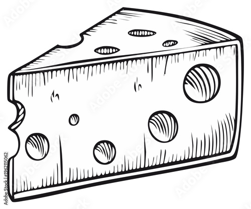 Drawn Cheese Slice with Holes Sketch Style Dairy Product Illustration Food Art
