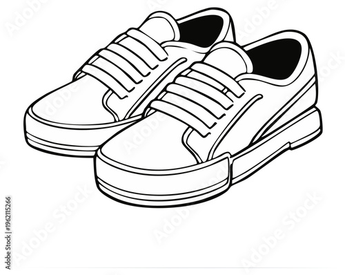 Simple outline drawing of a pair of white canvas sneakers with black laces
