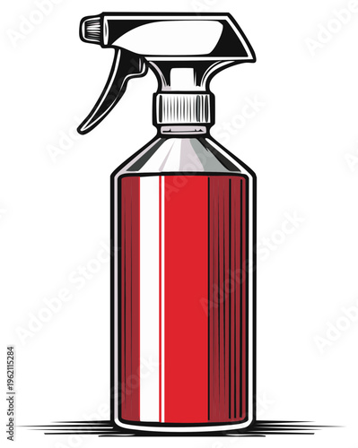 Spray Bottle with Red Liquid Stylized Illustration Cleaning Solution or Product Concept Design Graphic Element