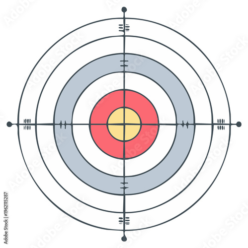 Stylized hand drawn target with crosshairs and concentric rings for aiming and goals