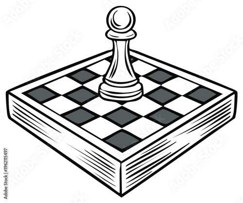 Chess Pawn on a Book Chessboard Abstract Hand Drawn Graphic Art