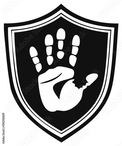 Shield with Handprint Graphic Symbol Protection Security Safety Emblem
