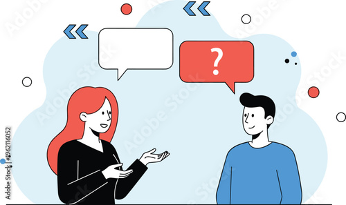 communication, conversation, discussion, explanation, vector, illustration, flat, dialogue, meeting, question, answer, people, business, feedback, support
