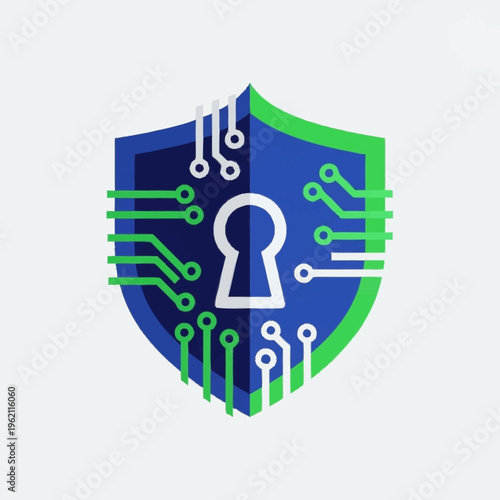 A digital shield with a keyhole and circuit board patterns, symbolizing cybersecurity and data protection.