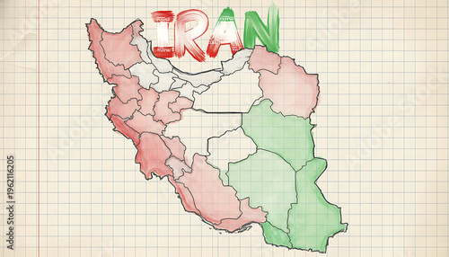 Iran Map Filled with National Flag Colors