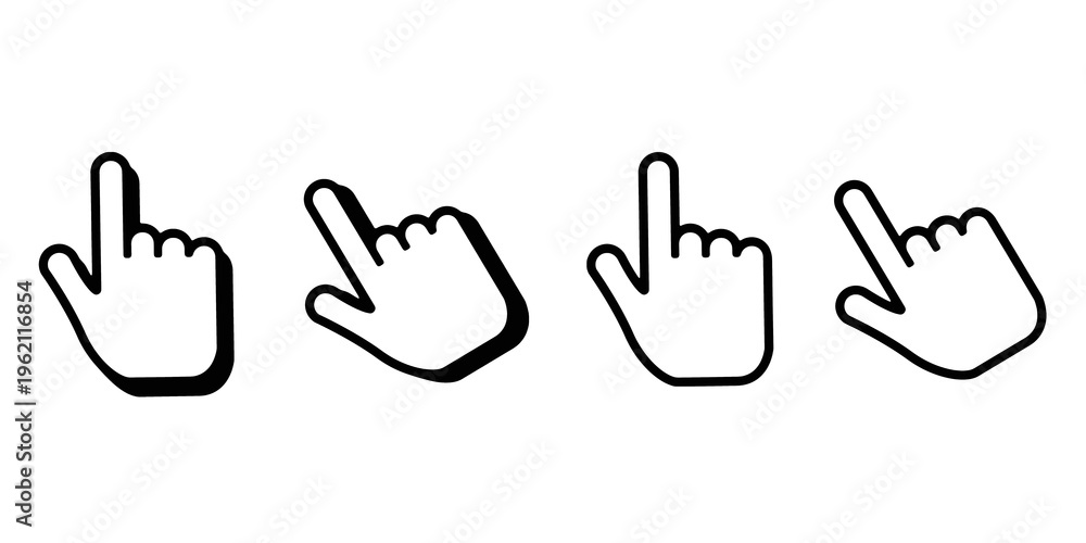 Fototapeta premium Set of clickable vector hand cursor icons. Vector click for signs, websites, applications, mobile phones, laptops and apps. Editable vector stock illustration.