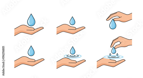 Sequential illustration showing hands catching a falling water drop and the resulting ripples forming on the liquid surface.