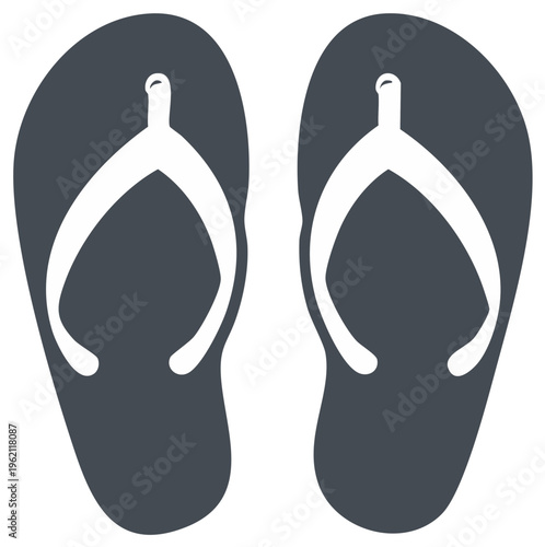 Pair of dark gray and white flip flops, summer footwear in a flat vector illustration