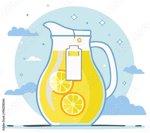 Refreshing Lemonade Pitcher with Charging Battery Symbol Illustrating Energy