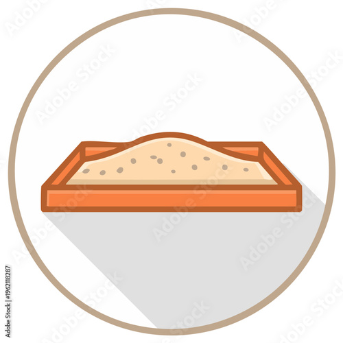 Cartoon style illustration of a children's sandbox filled with play sand, ideal for outdoor fun