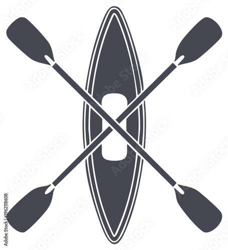 Kayaking canoe with crossed paddles vector illustration