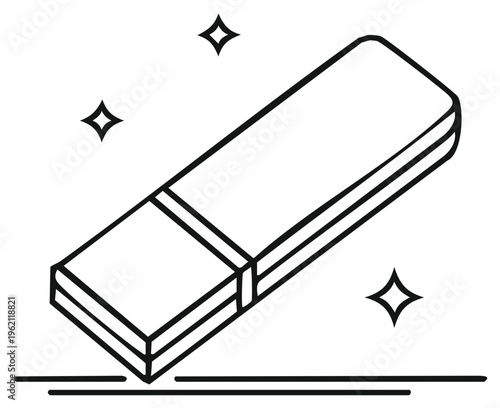 Creative illustration of eraser drawing on paper and removing imperfections with sparkles