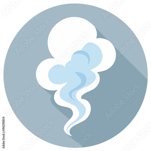 White and blue rising steam cloud symbol in modern flat design vector icon