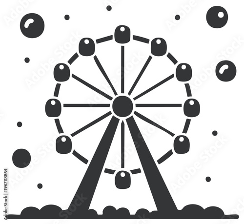 Monochrome ferris wheel vector illustration with ride seats, isolated simple graphic style