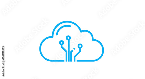 A digital cloud concept logo representing technology and interconnected data transmission