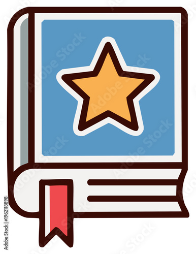 Open book with golden star and red bookmark educational or literary symbol