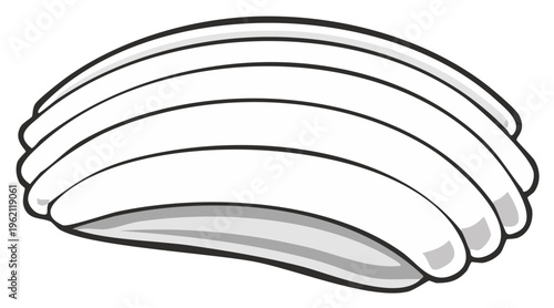 Stylized white seashell illustration with black outlines and prominent ridges, a simple marine graphic