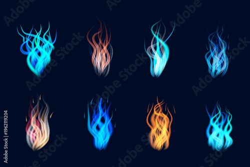 A set of bright flames, fire. It is intended for use in graphic design projects. Vector graphics