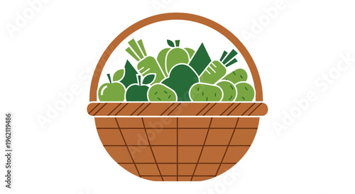 A basket overflowing with vibrant and healthy harvest fruits and vegetables for fresh eating